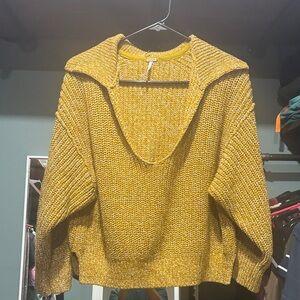 Free People Mustard V-Neck Sweater